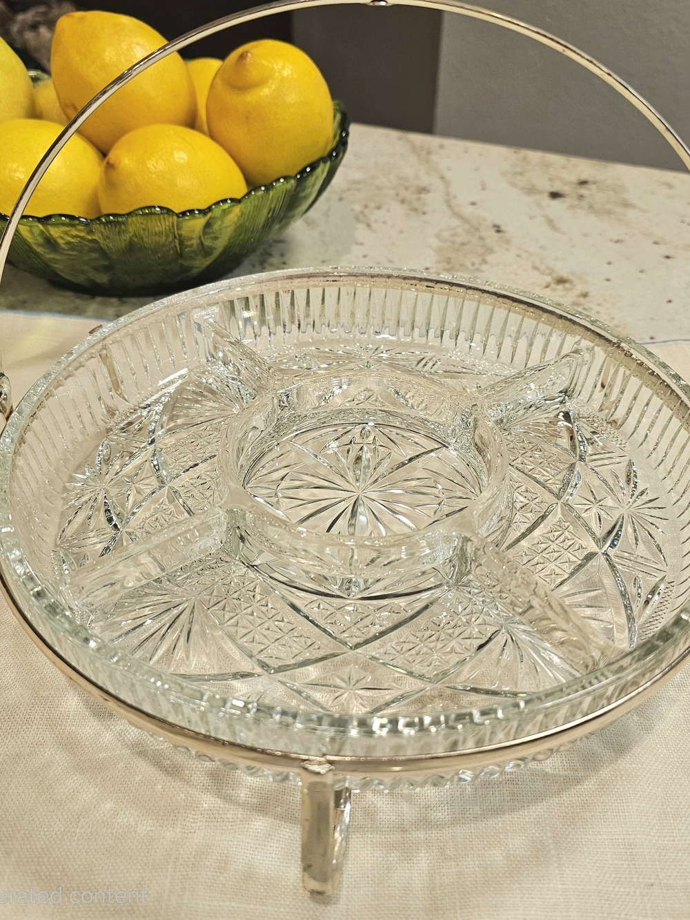 Vintage Mayell Section Glass Relis Dish On Silver EP Stell Handled Plate England